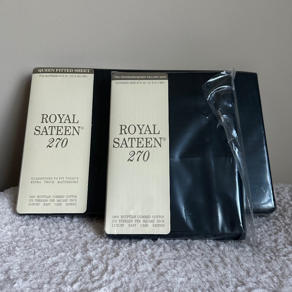 Royal Sateen 270 Black Queen Sheet Set + Pillow Cases